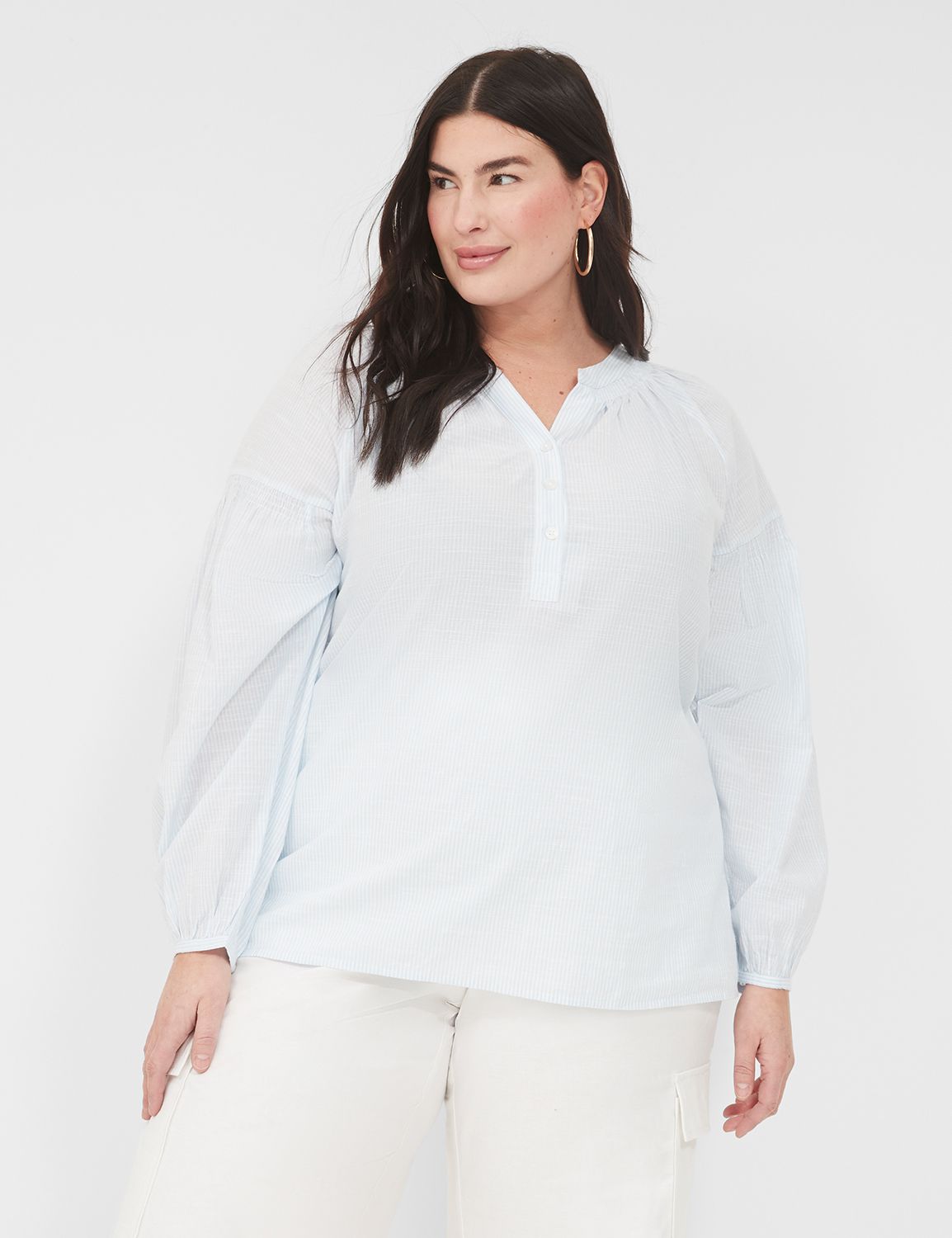 Long-Sleeve Split-Neck Popover Shirt