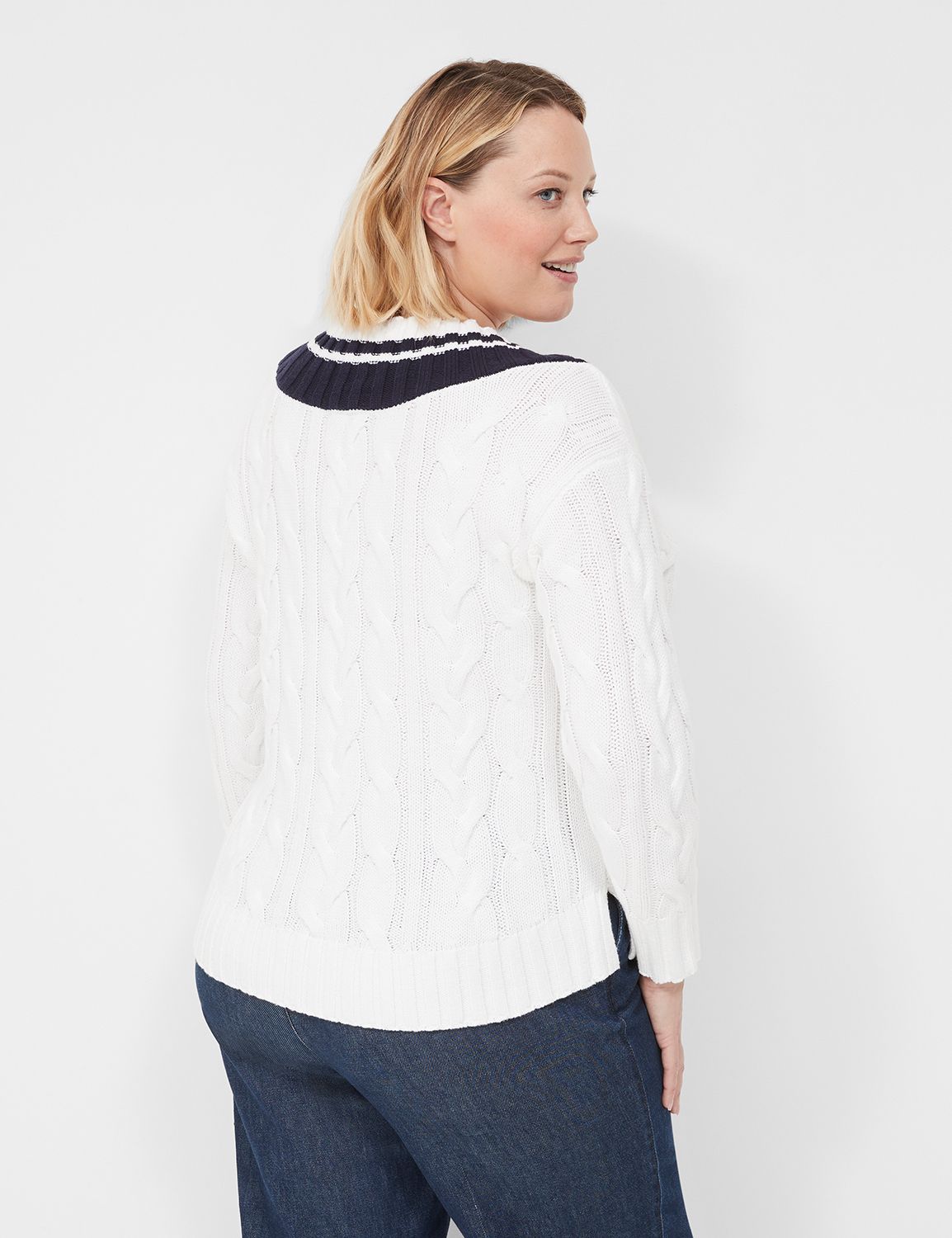 V-Neck Cable Pullover Sweater