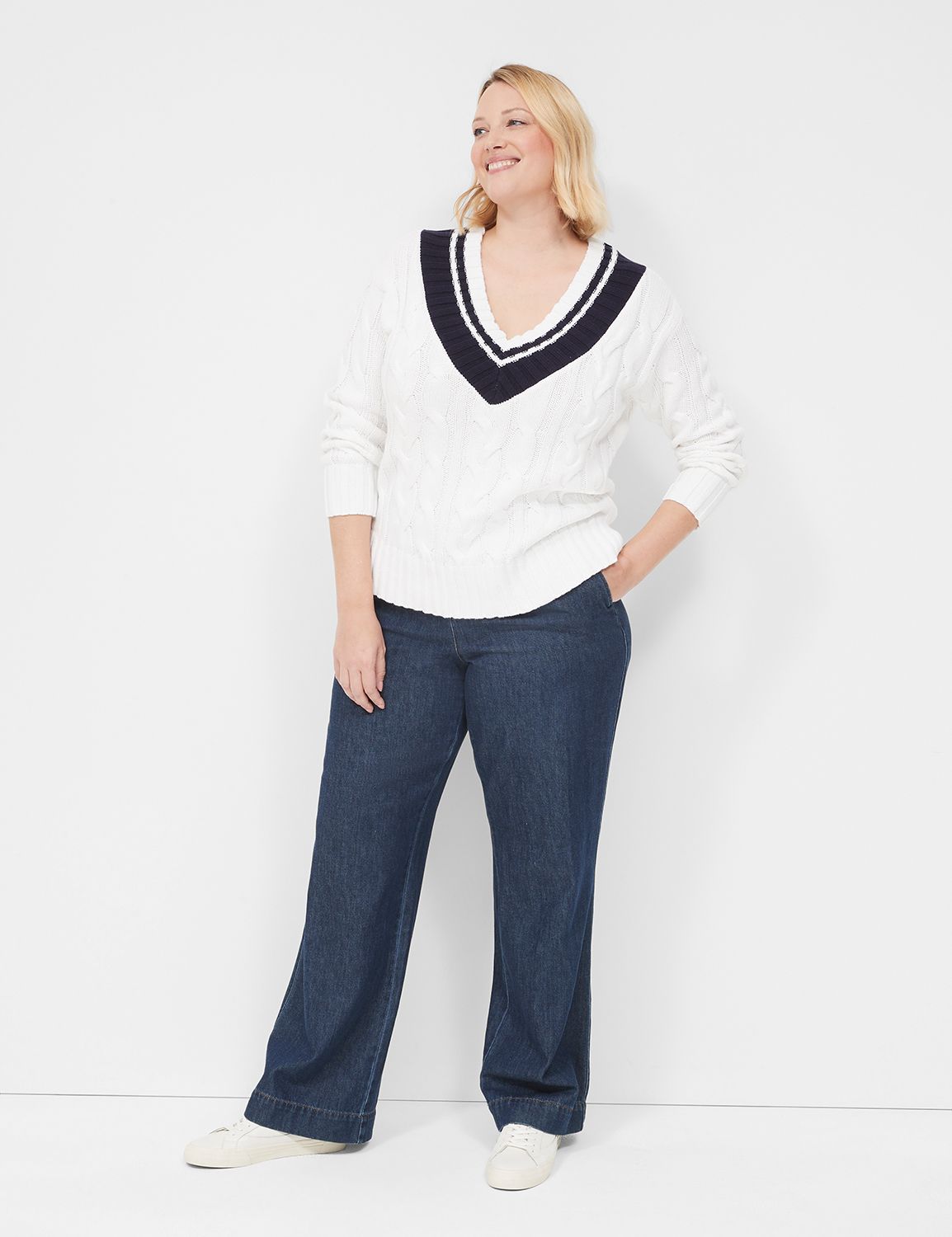 Classic Long Sleeve V-Neck Cable Pu Product Image 3
