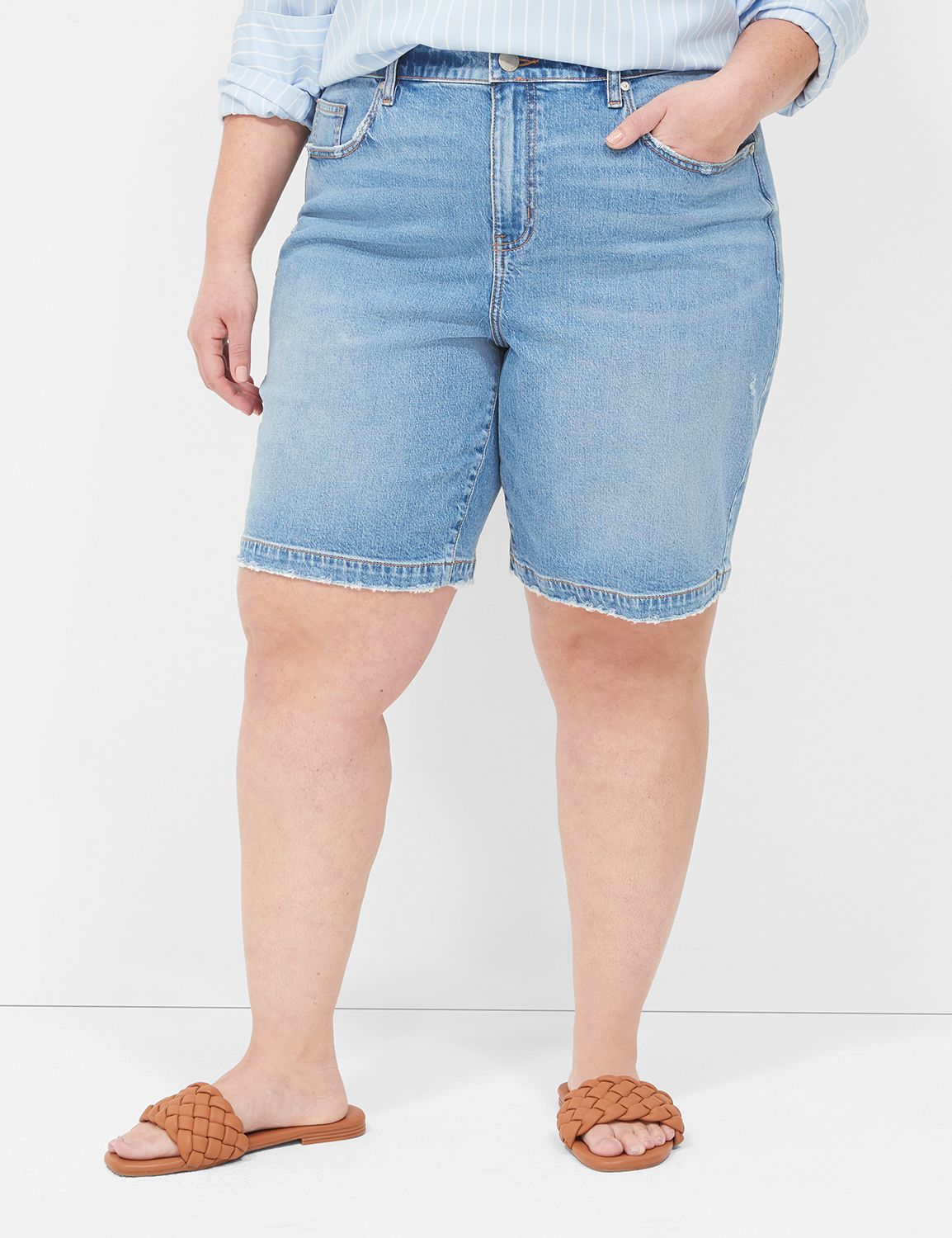 Plus Size Medium Wash Blue Distressed Cuffed Sexy Denim Capris