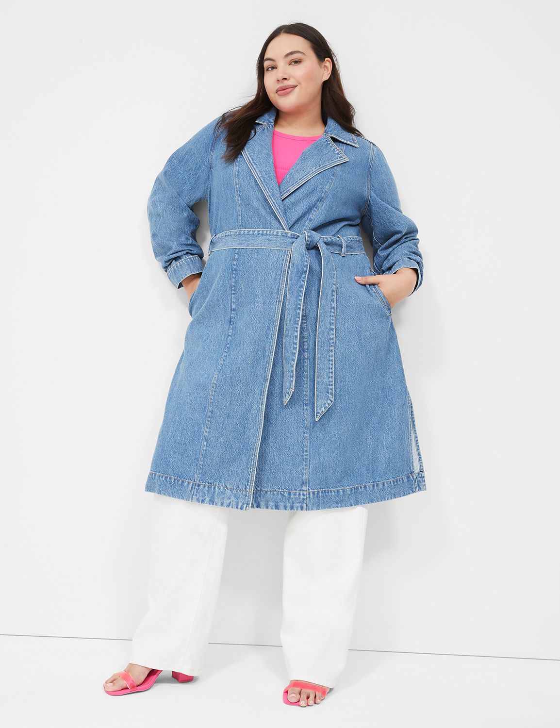 RR2418 X-Long Denim Trench Coats For Women Belt main image 1