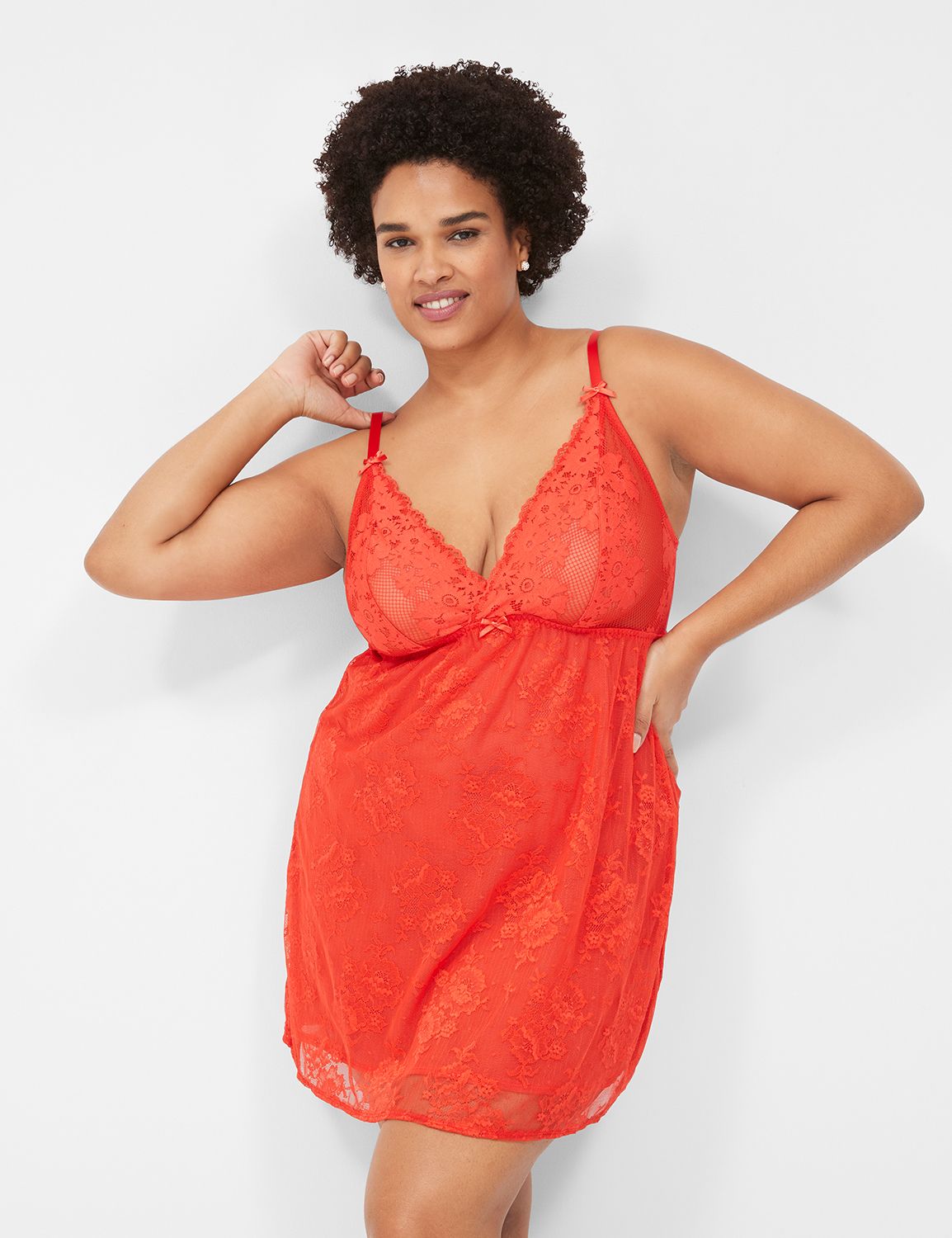 Plus Size Stretch Lace and Net Babydoll