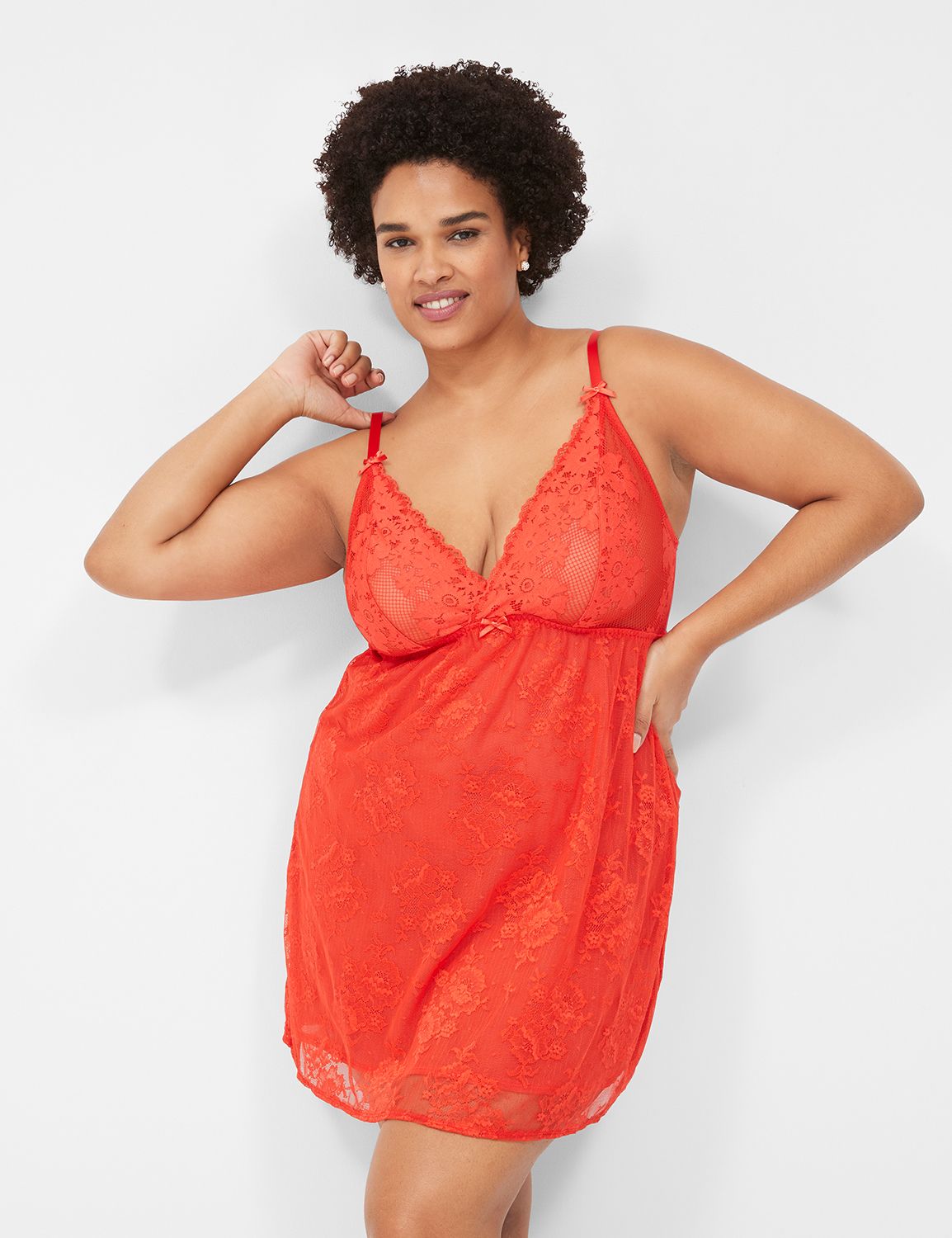 Lane Bryant Cacique Women's 26/28 Babydoll Negligee Nightie Underwire Red