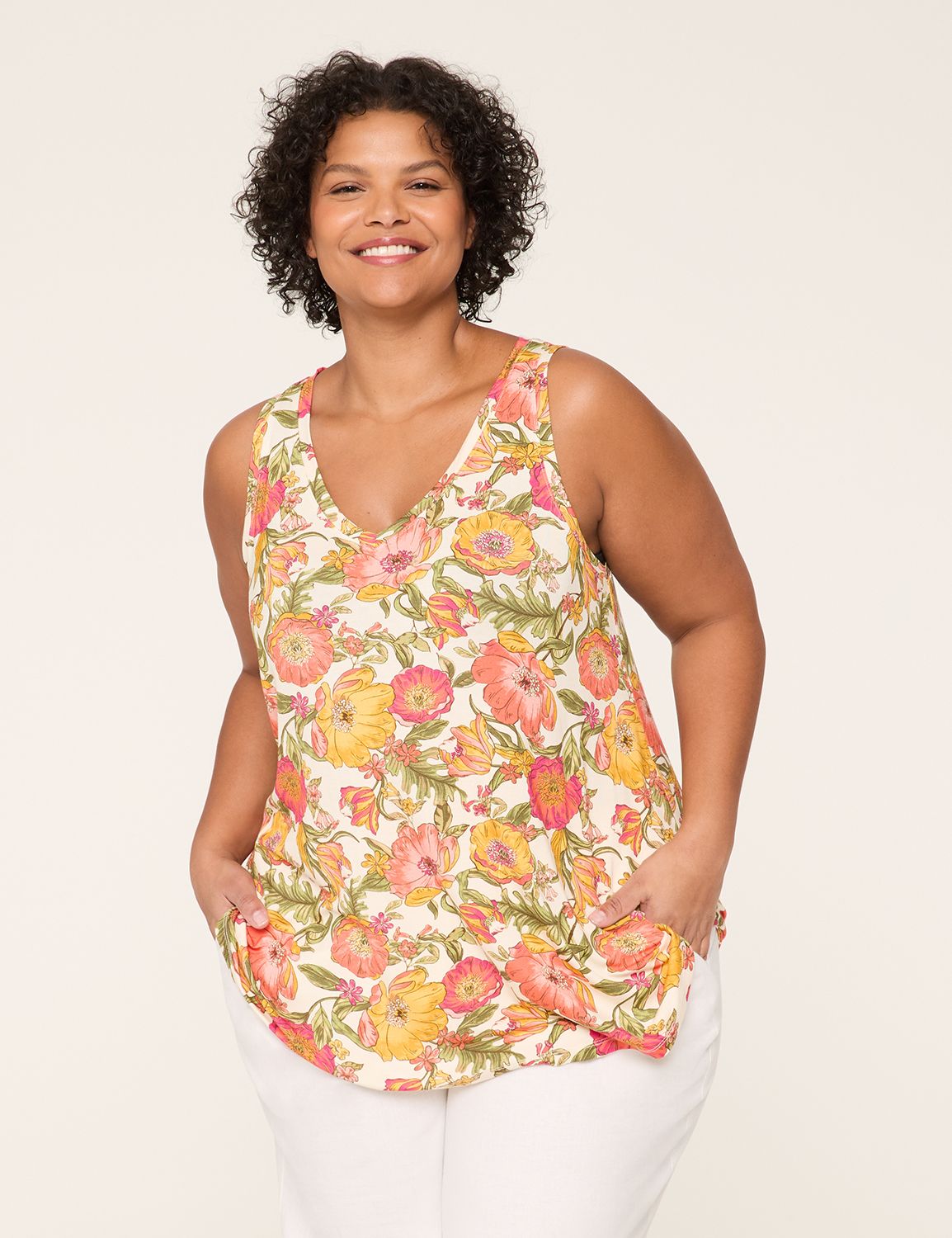 【BAON】[unisex] Donv Sporty Color Matching Over L/S T Casual Sleeveless V-Neck Swing Tank | LaneBryant