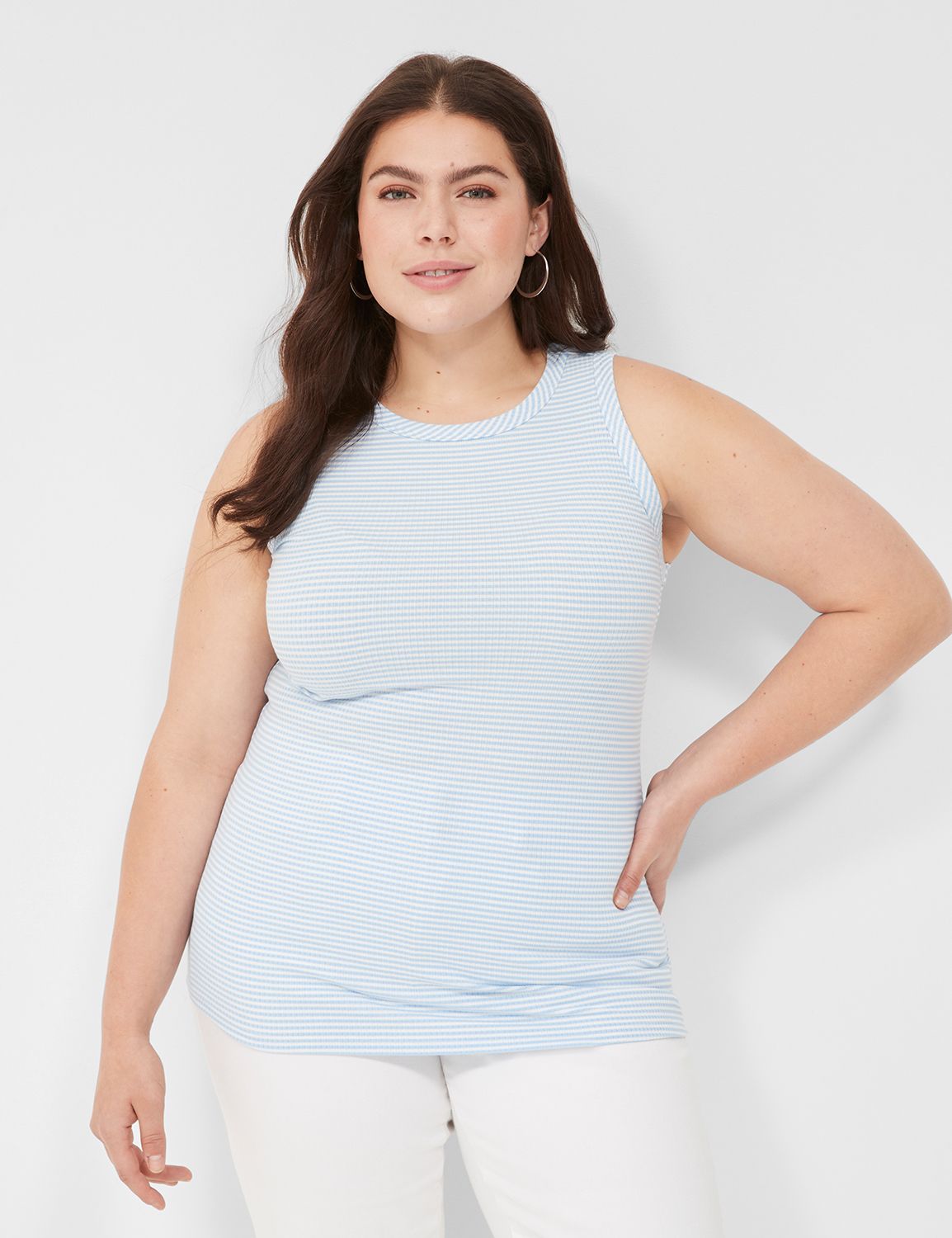 Fitted Tank w/ Built-In Bra - Silver Rib Texture