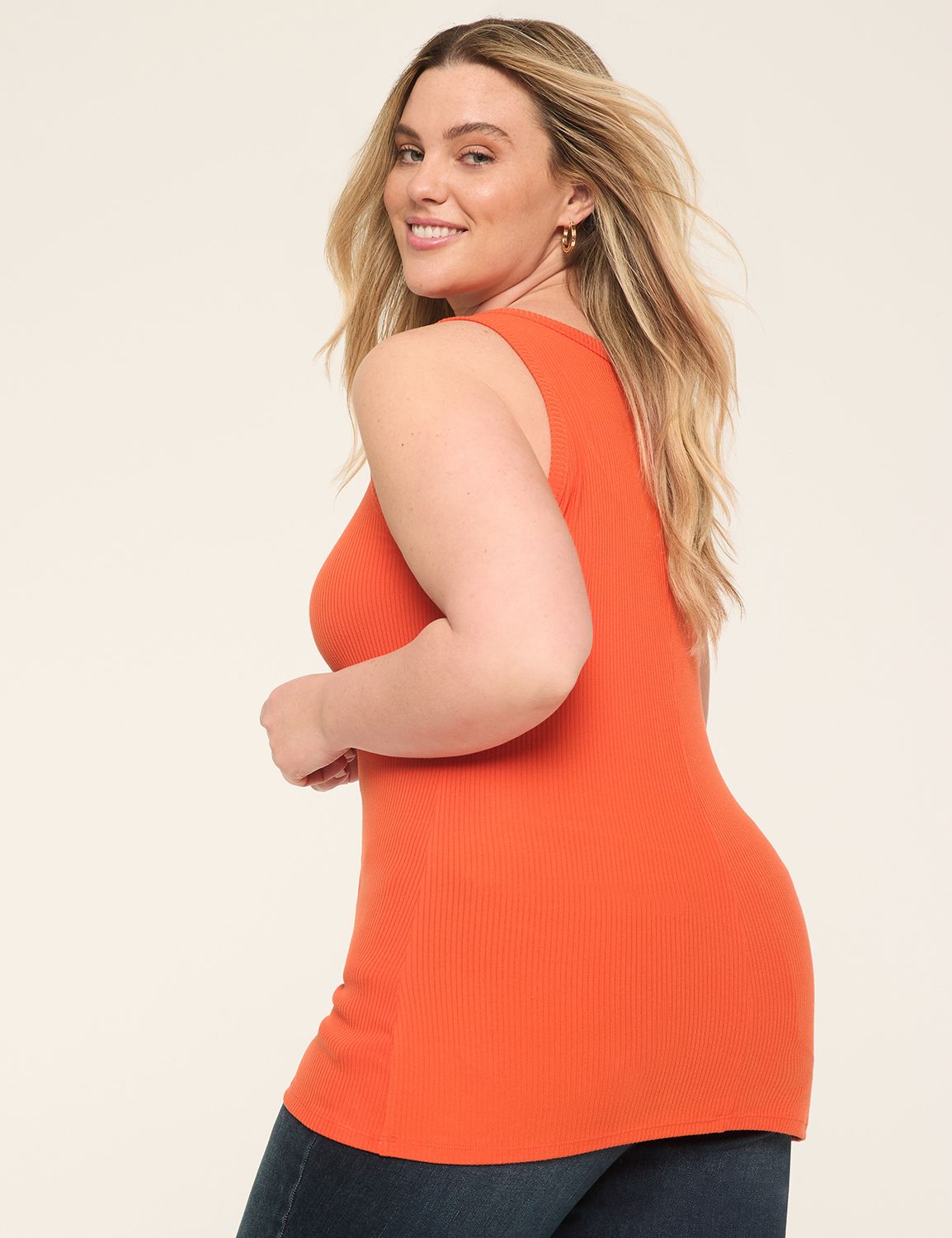 Sleeveless High Neck 3x2 Rib Tank F | LaneBryant