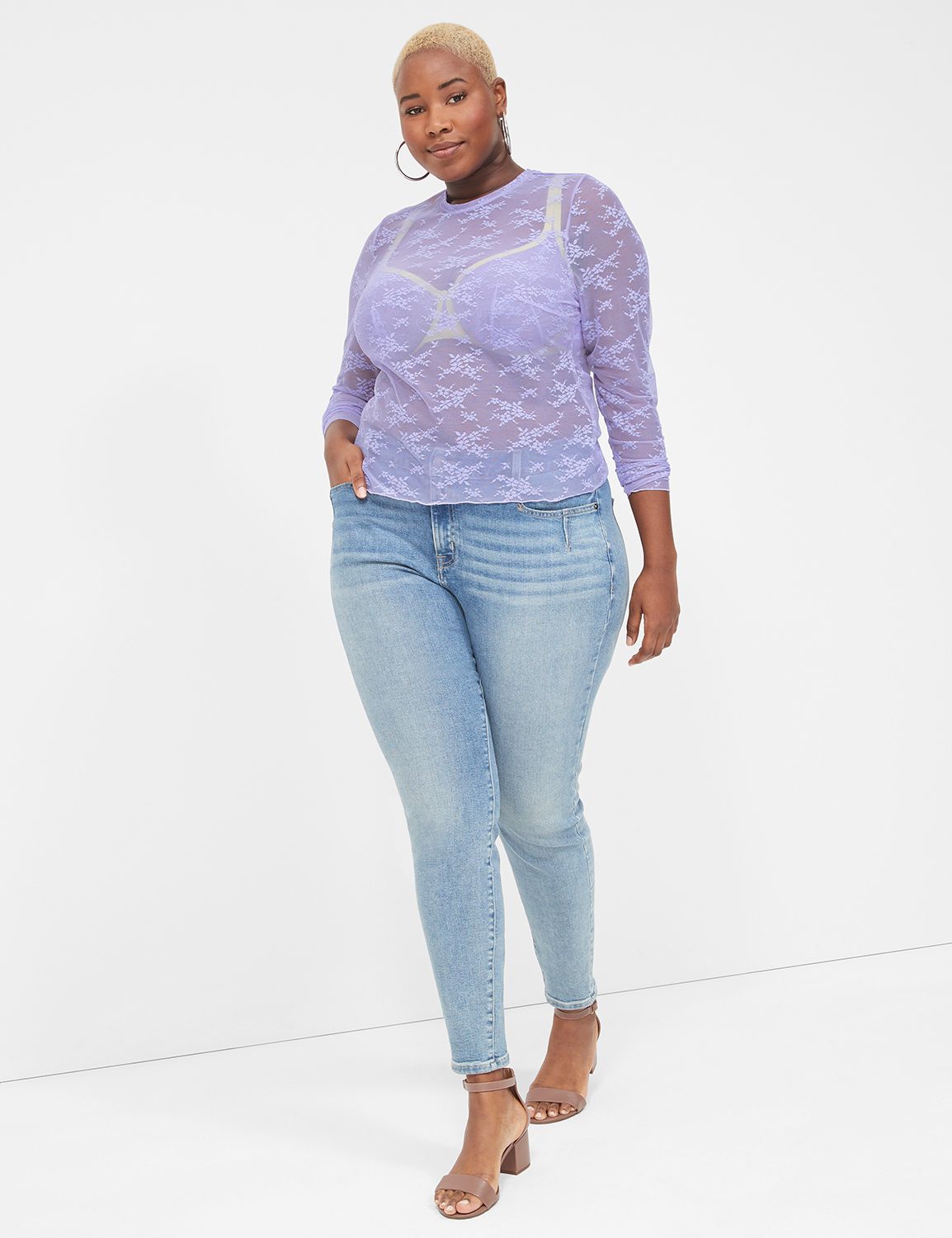 Delicate Lace Lettuce-Edge Sheer Top | LaneBryant