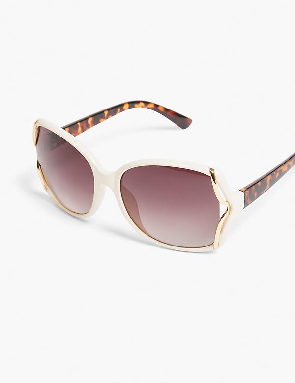 Beige & Goldtone Side-Detail Rounded Square Sunglasses