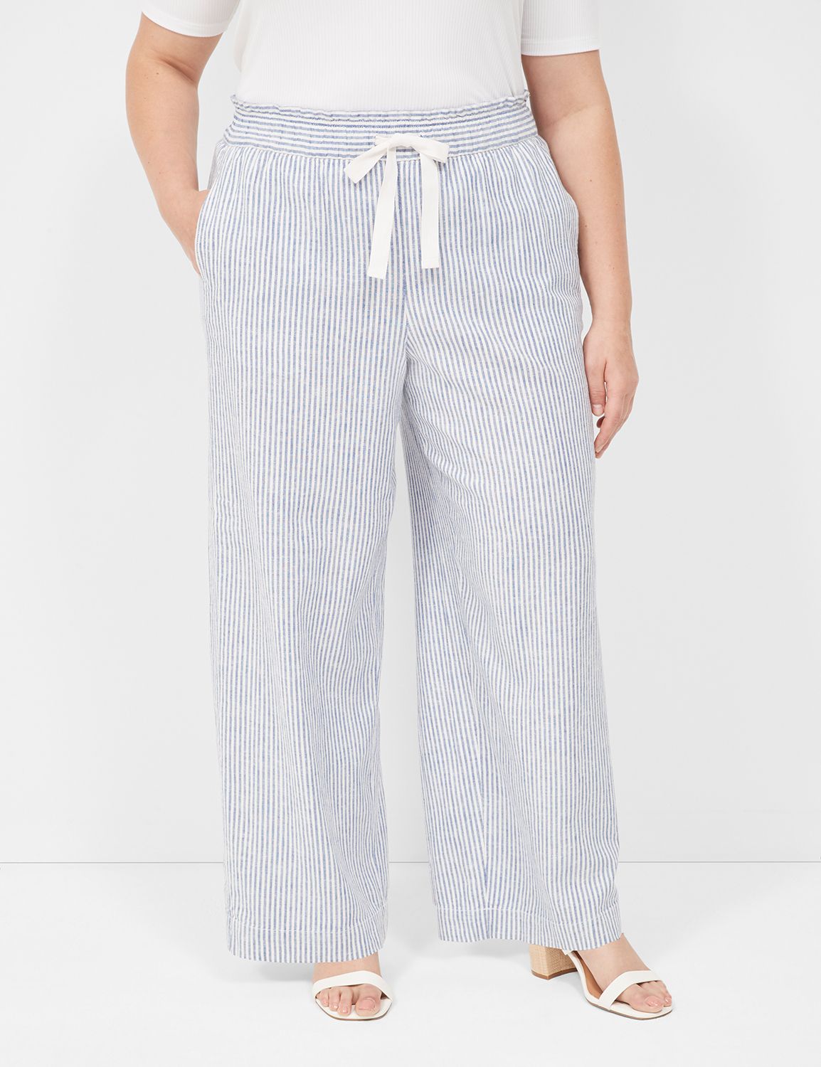 Striped Elastic Waist Linen Pants Stripe