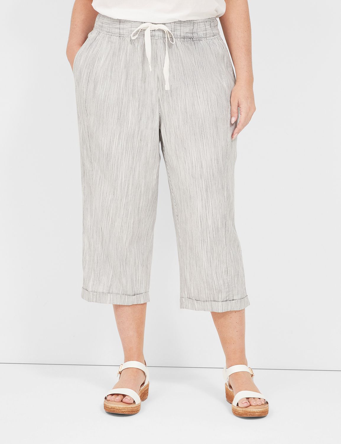 Linen Stripe Pull-On Crop Pant | LaneBryant