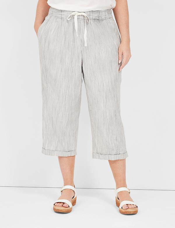 Linen Stripe Pull-On Crop Pant