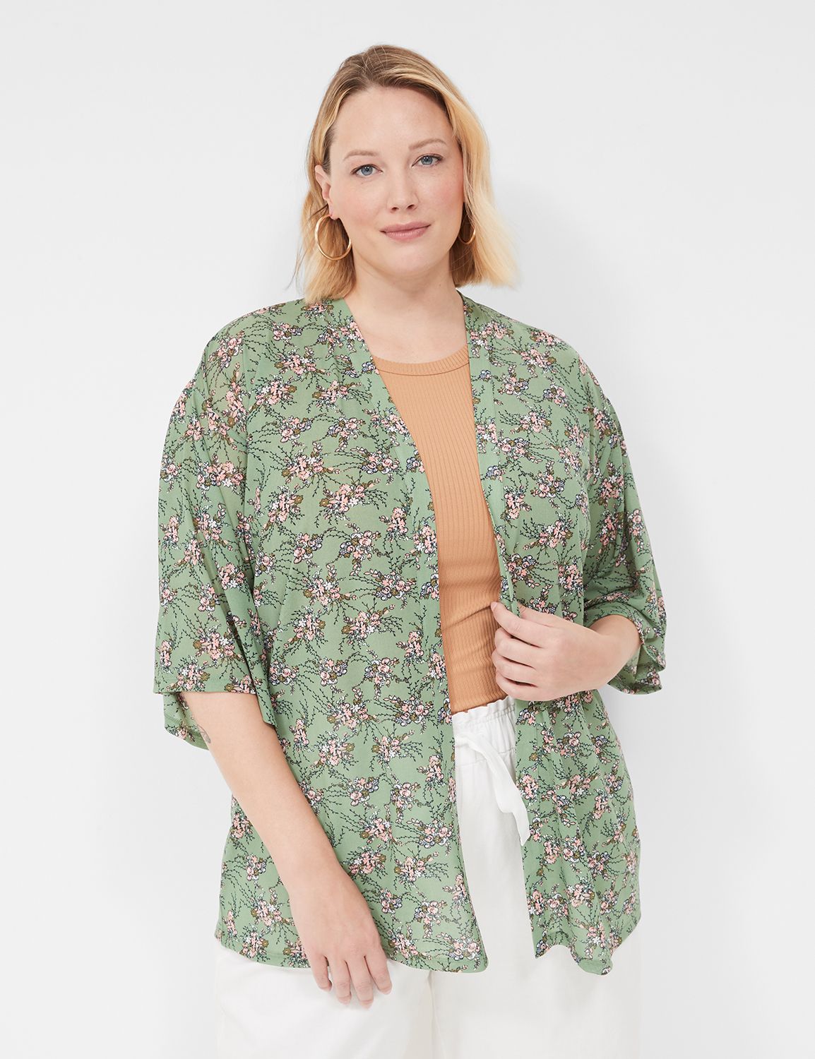 
Kimono-Sleeve Open-Front Overpiece
