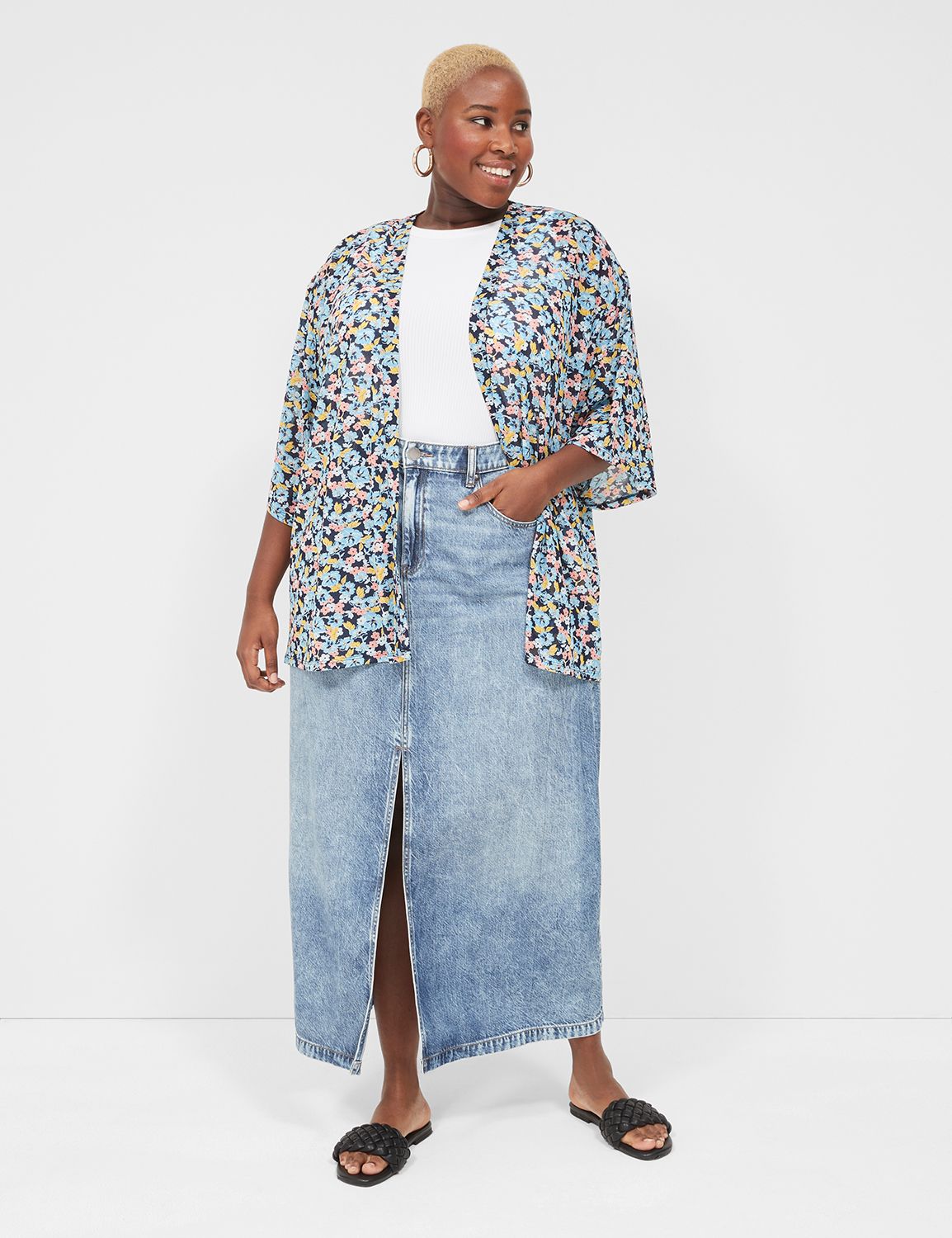 Casual Kimono Sleeve Open Front Ove Product Image 3