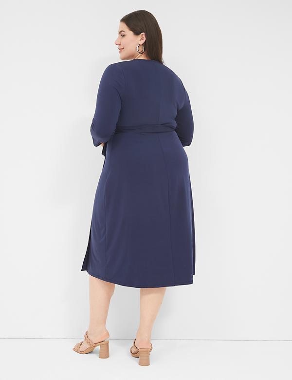 3/4-Sleeve Faux-Wrap Jersey Midi Dress