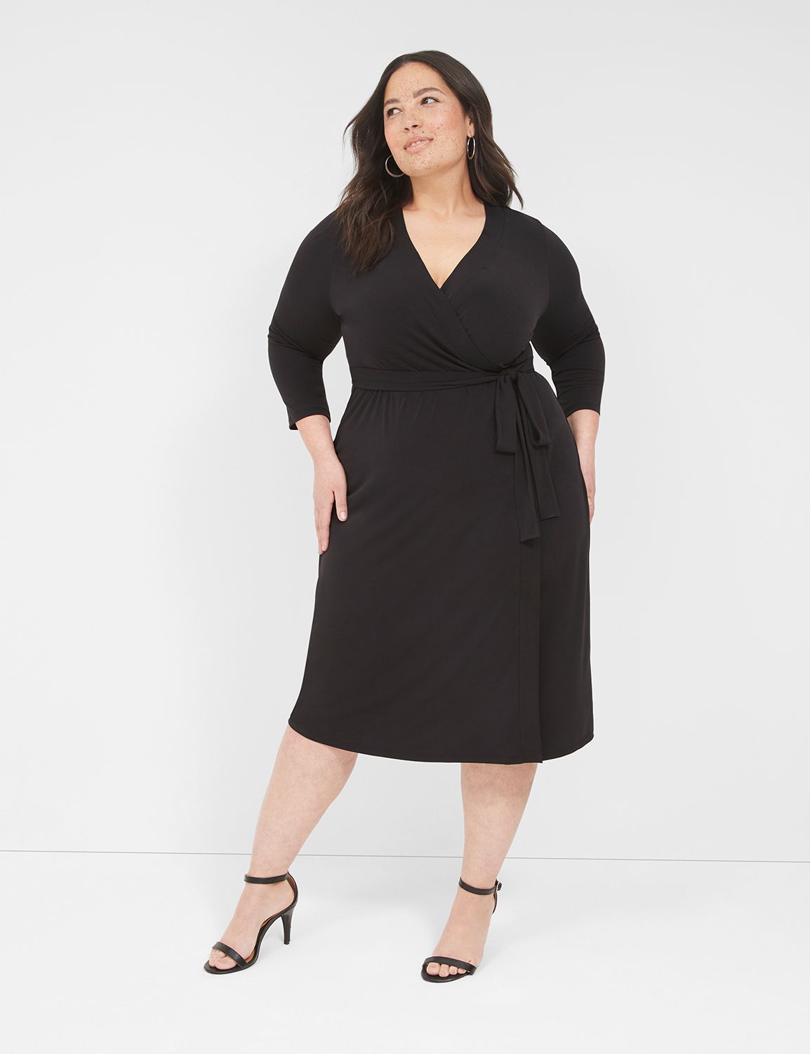 Three Quarter Sleeve Collarless Wra LaneBryant