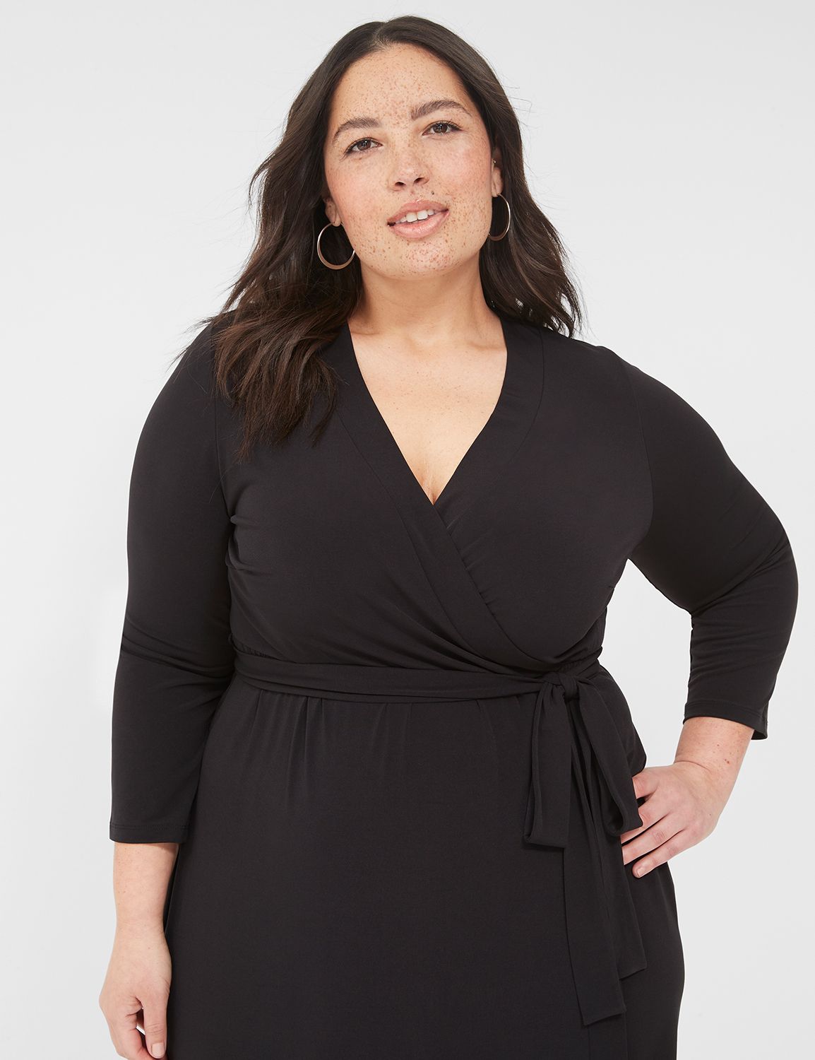 Three Quarter Sleeve Collarless Wra | LaneBryant