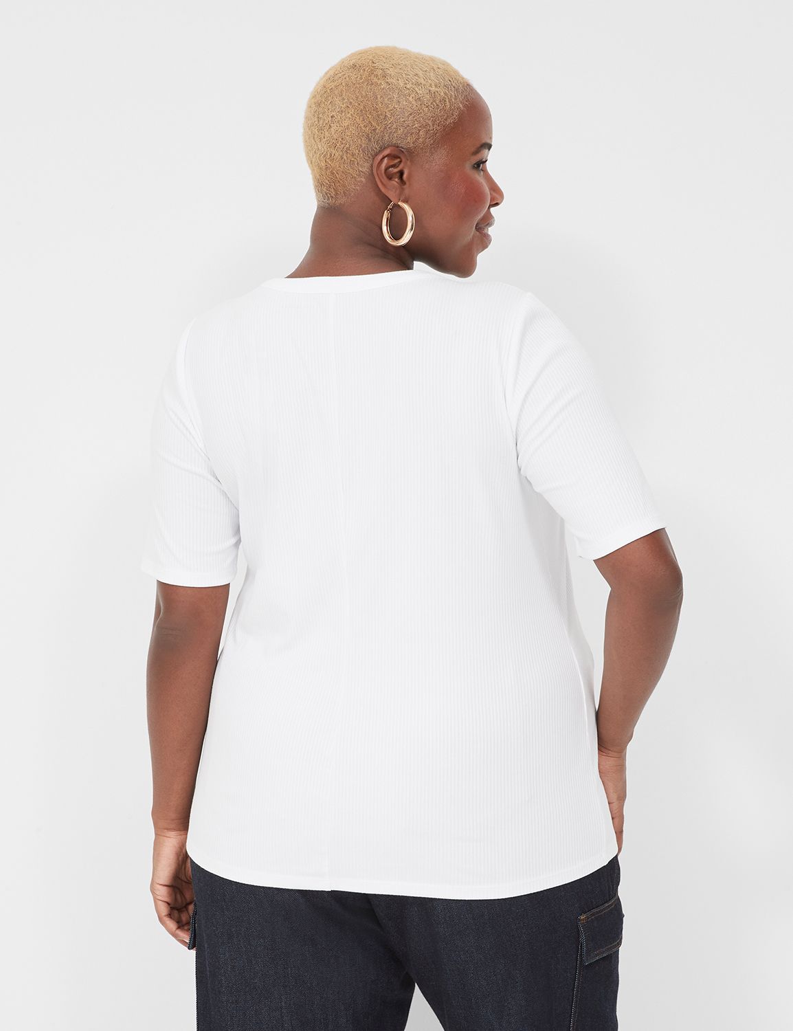 ElbowSleeve High CrewNeck Rib Top LaneBryant