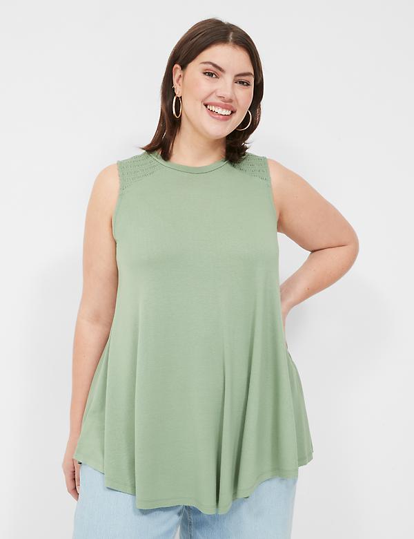 Max Swing High-Neck Smocked-Shoulder Tunic
