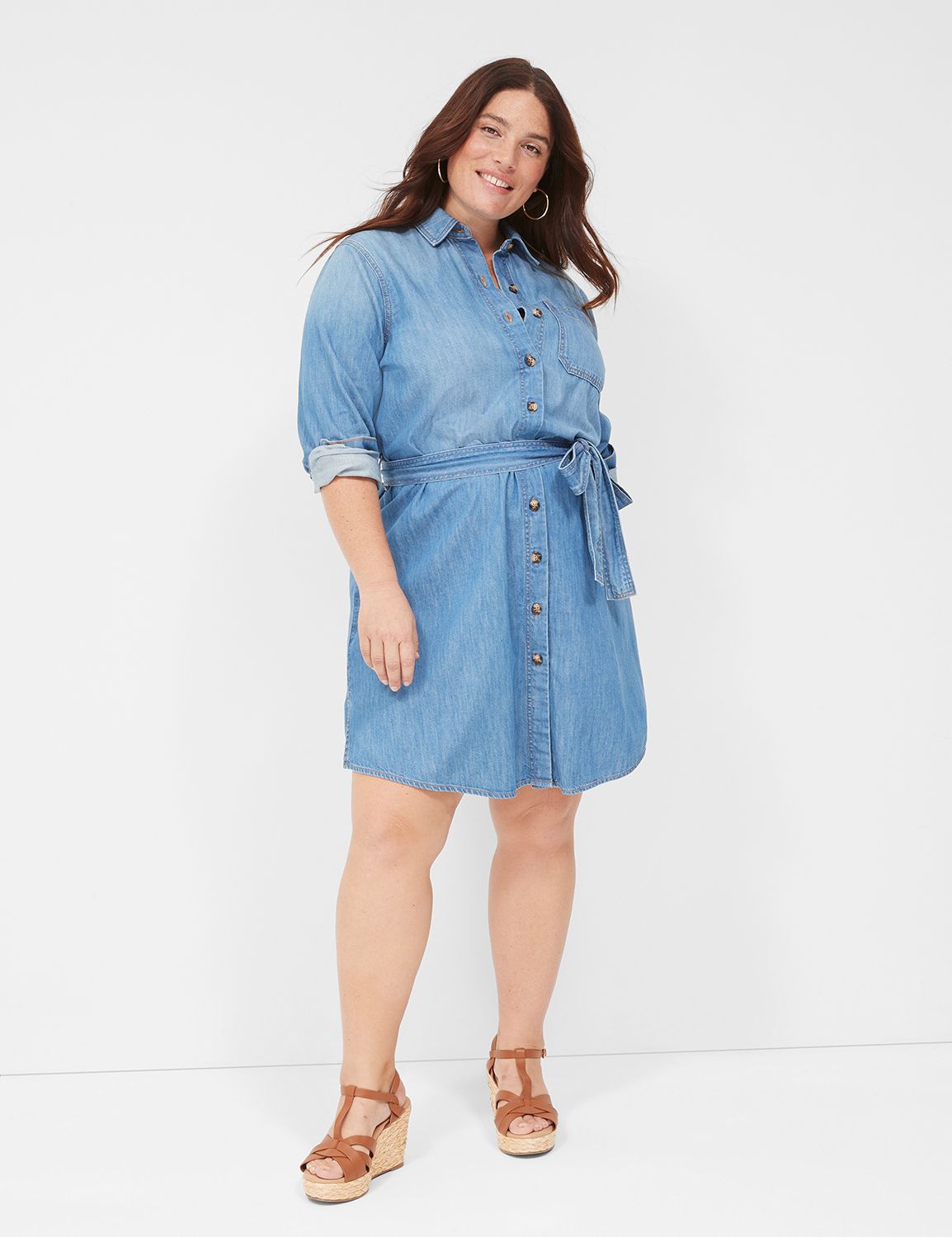 Long Sleeve Tie Waist Denim Shirt D Product Image 4