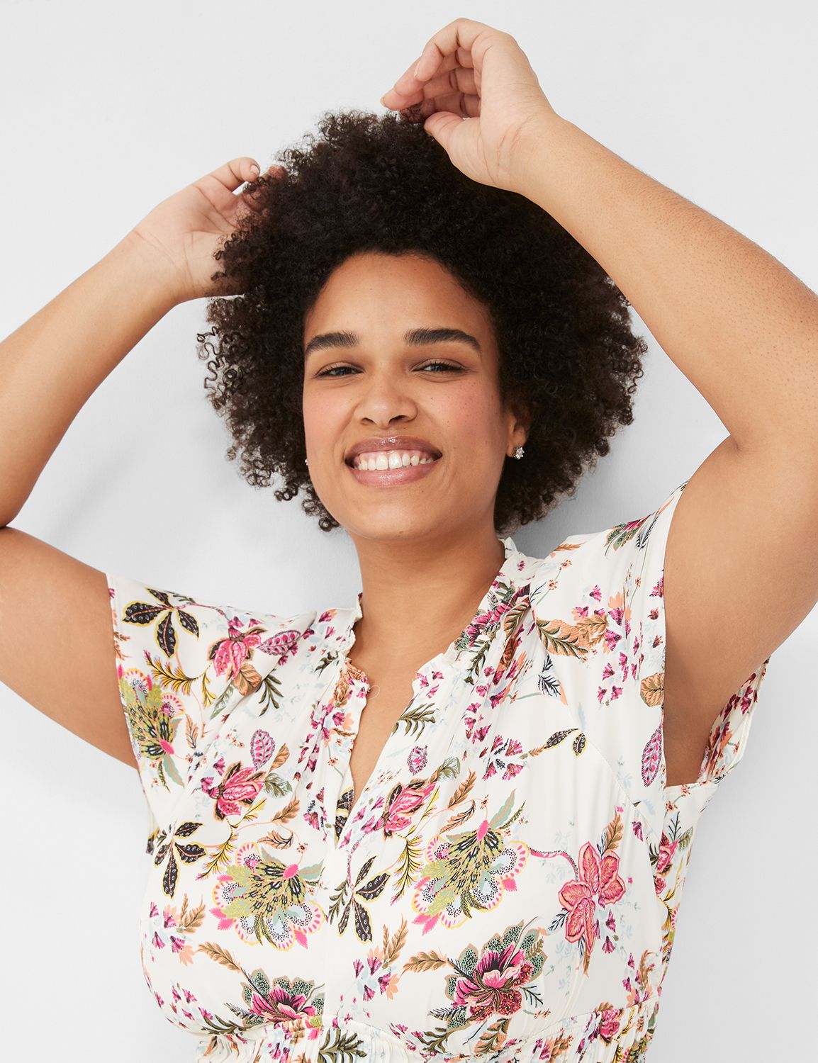 Flutter Sleeve Ruffle V Neck Midi D | LaneBryant
