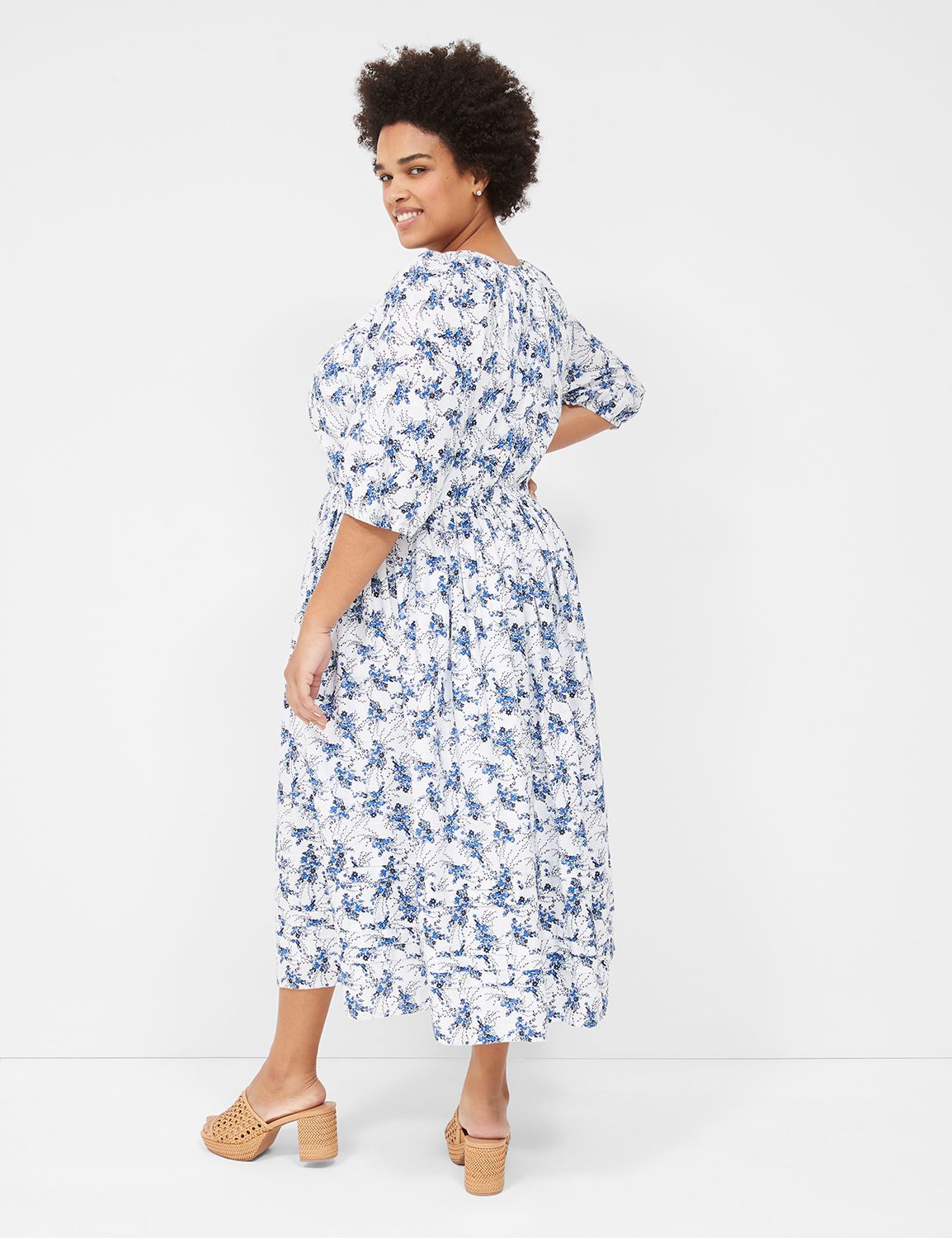 Elbow Puff Sleeve Surplice Tucks De Product Image 2