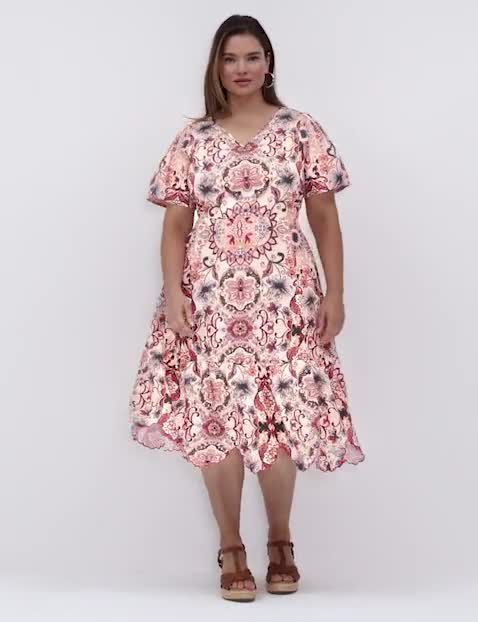 Short-Sleeve Scallop-Hem Midi Dress | LaneBryant