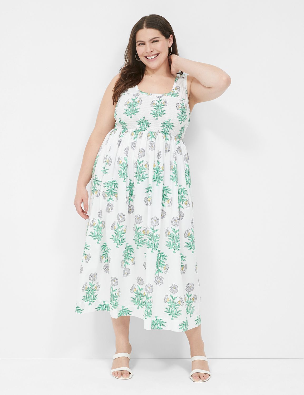 Smocked-Bodice Midi Dress