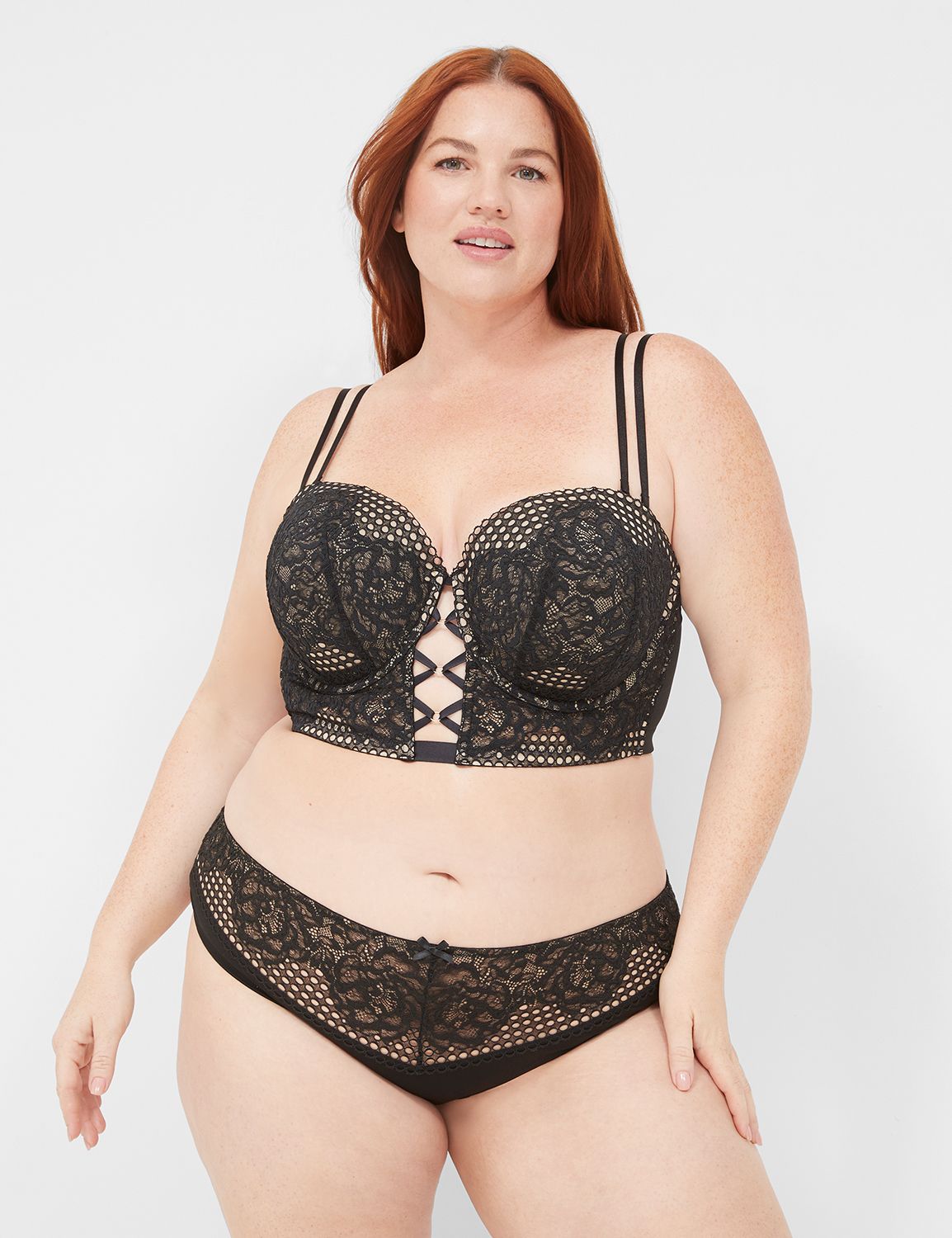 Lane Bryant Lace Boost Strapless Bra With Harness Detail 34G Black