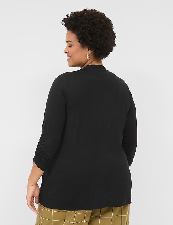 3/4 Ruched-Sleeve Open-Front Overpiece