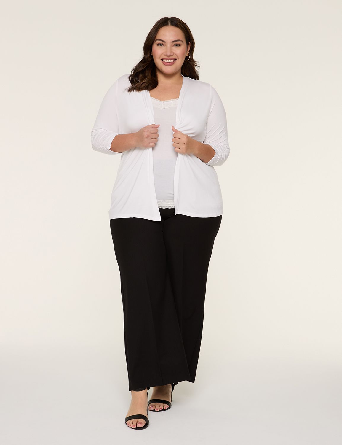 3/4 Sleeve Ruched Sleeve Open Front Product Image 3