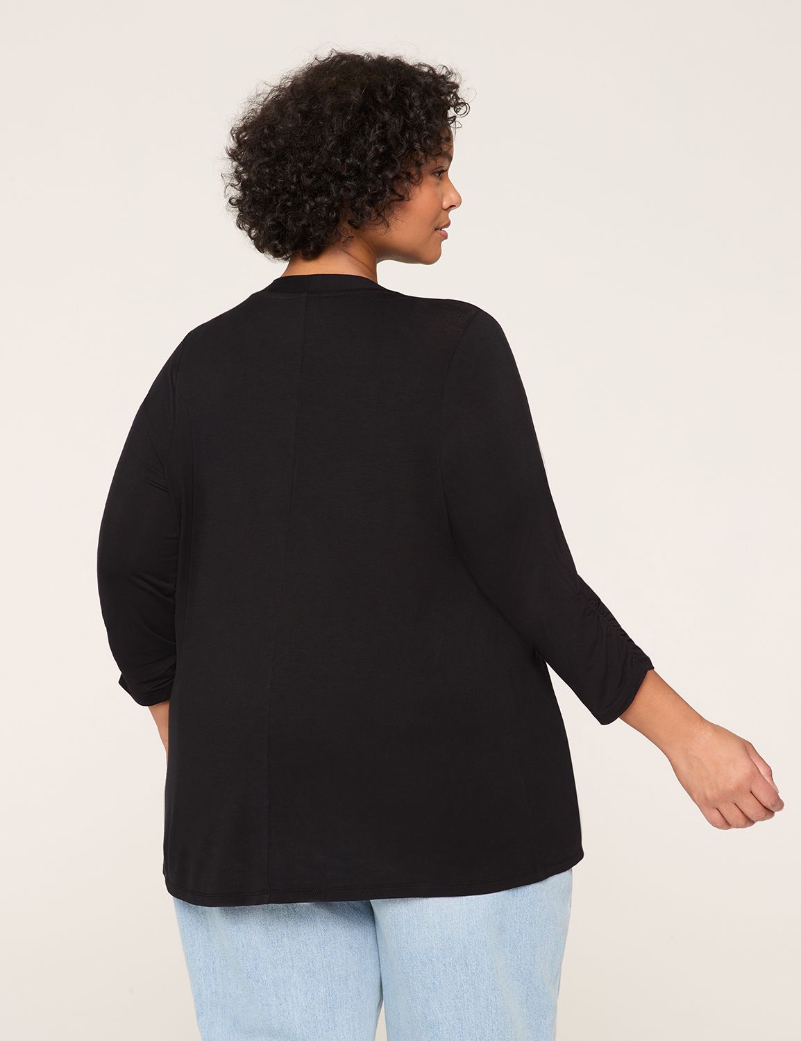 3/4 Ruched-Sleeve Open-Front Overpiece