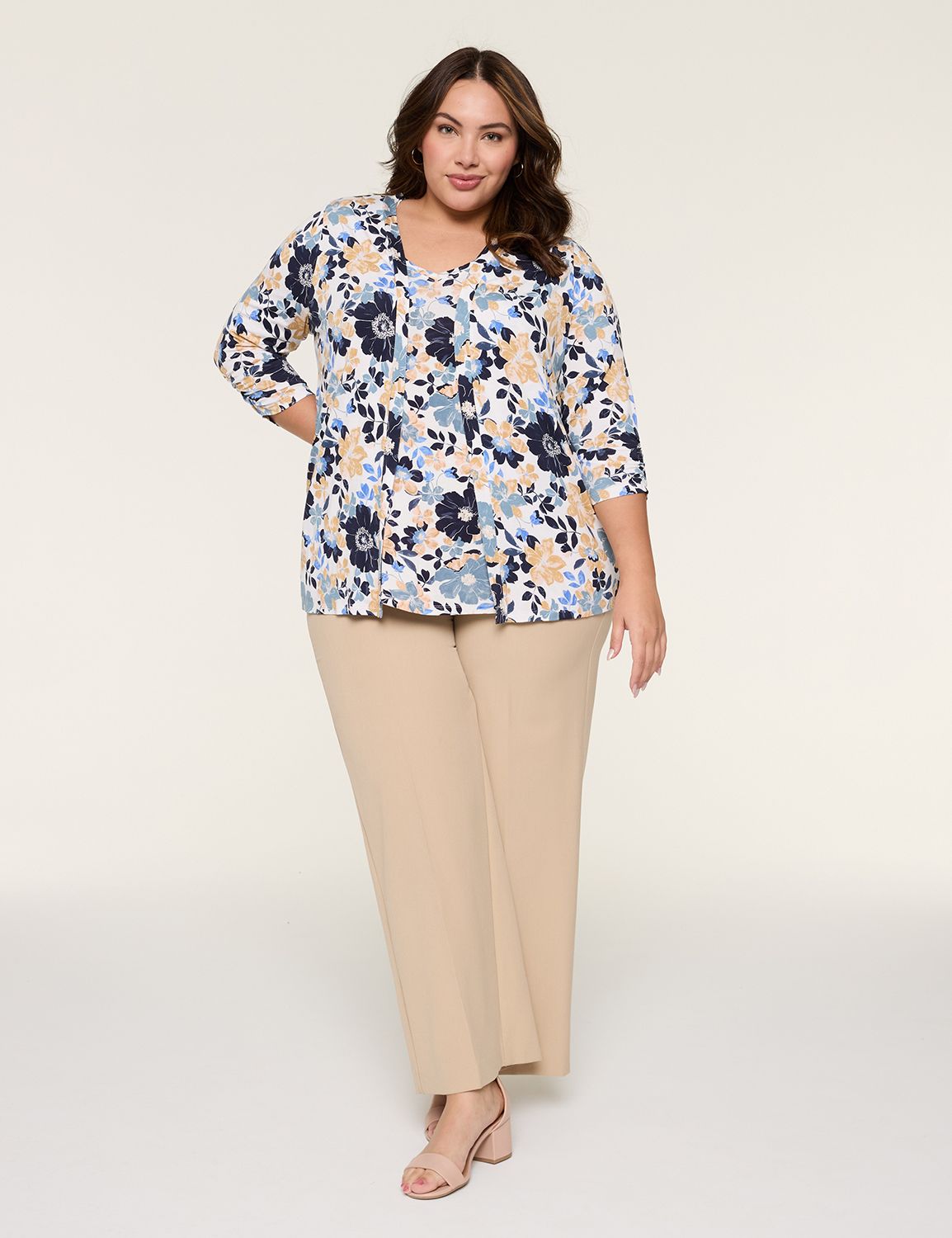 3/4 Sleeve Ruched Sleeve Open Front Product Image 3