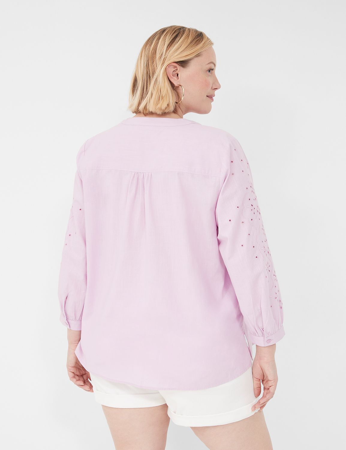 Relaxed Eyelet-Sleeve Button-Front Blouse