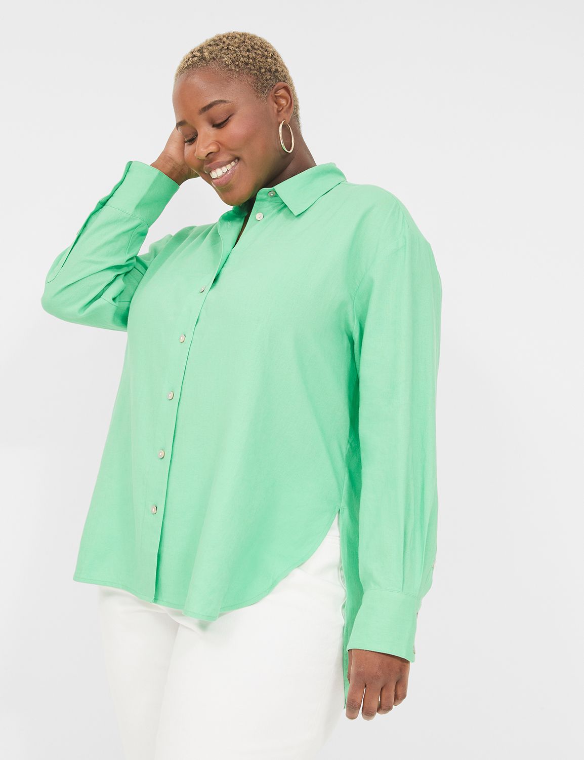 Plus Size Italian Lace & Satin Tailored Longline Shirt