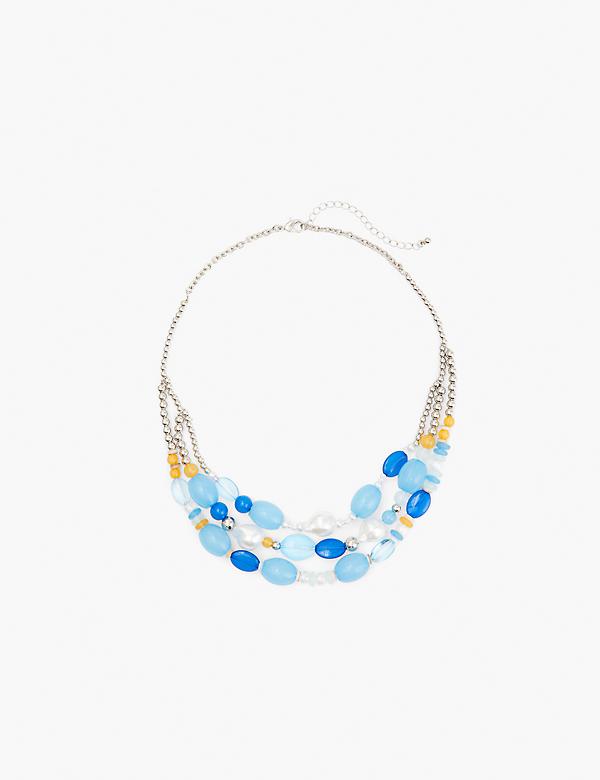 Blue Beaded & Pearlized Multi-Row Necklace