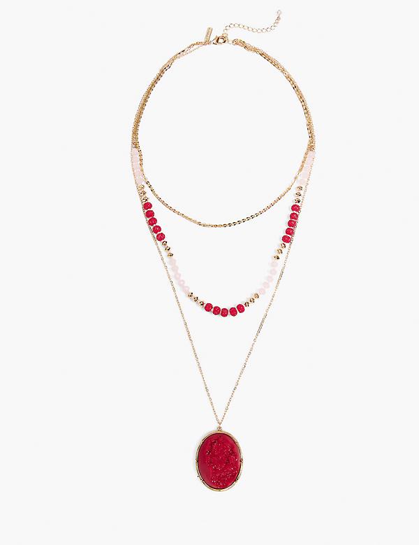 Pink Beaded Druzy Necklace