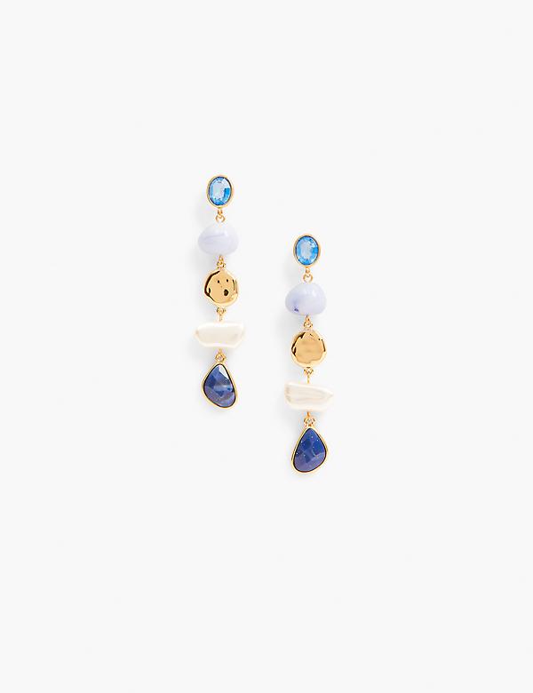 Blue Imitation Stone & Pearlized Drop Earrings