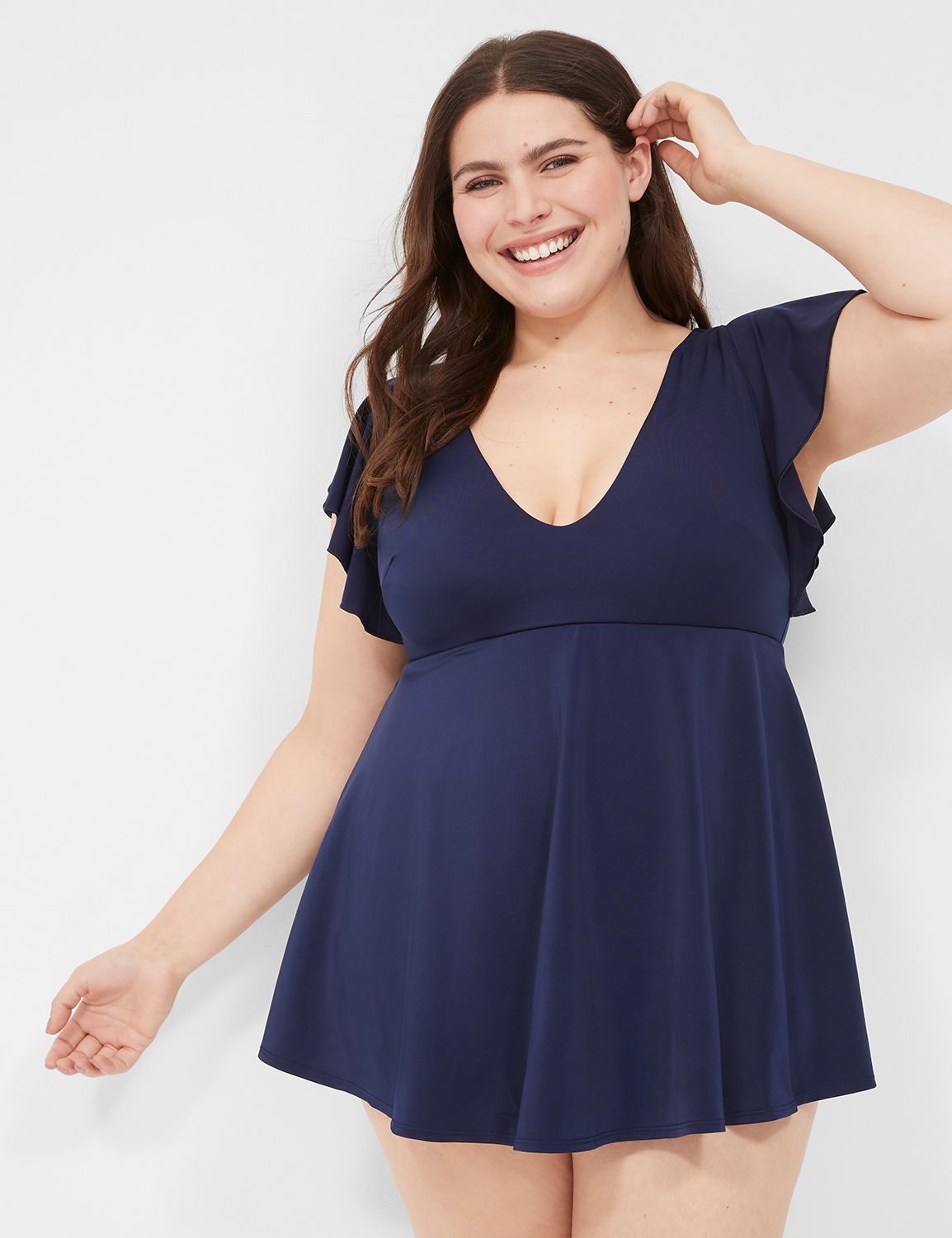 No-Wire Flutter-Sleeve Swim Dress