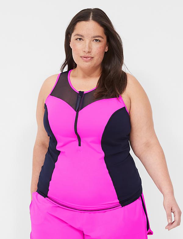 No-Wire Zip-Front Tankini Top