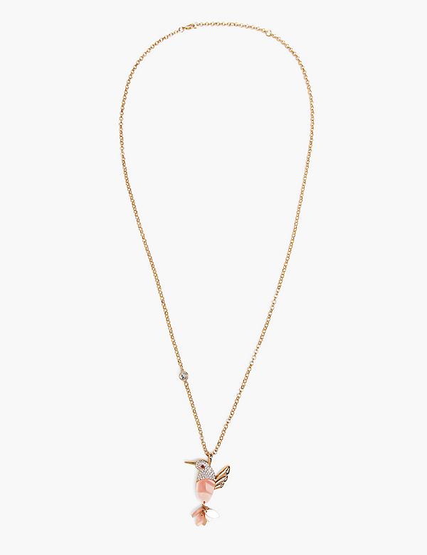 Pink & Pave Hummingbird Pendant Necklace