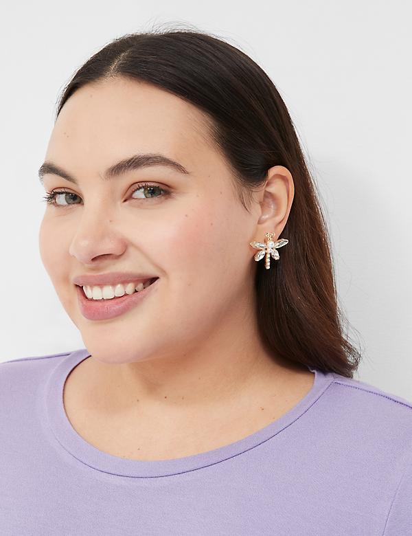 Pearlized & Pave Dragonfly Statement Earrings
