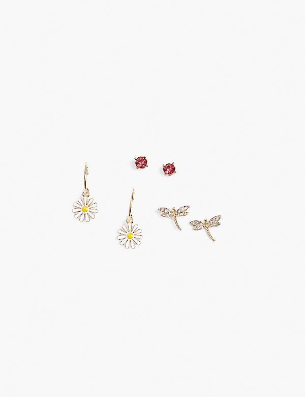 Floral & Dragonfly Earrings - 3-Pack