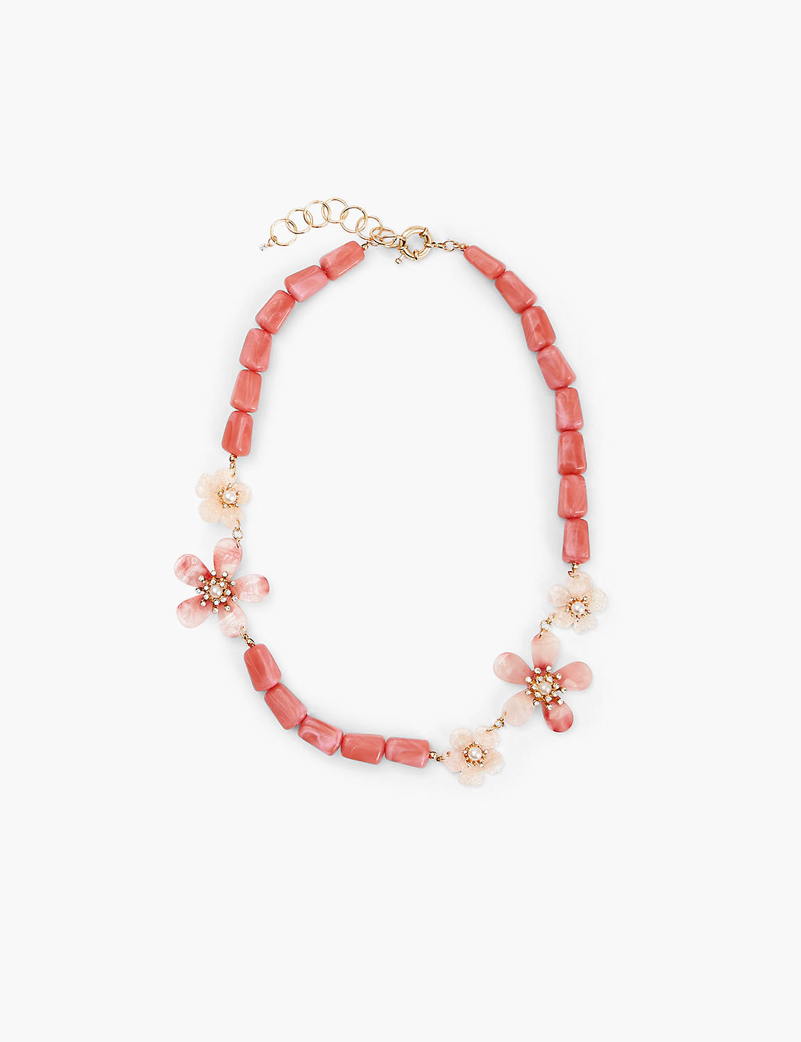 Pink Floral Resin Single Row Neckla Product Image 1