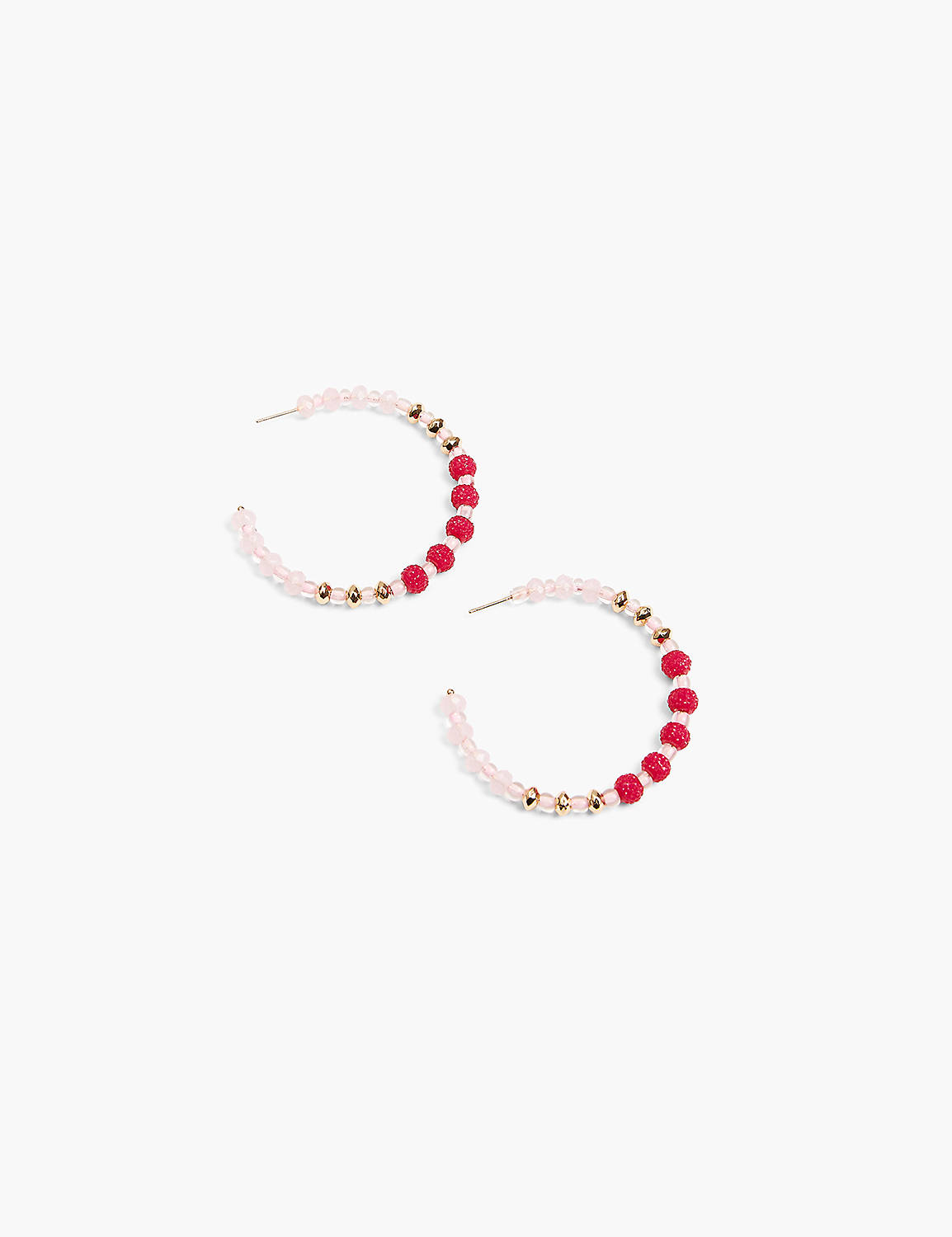 Pink Beaded Druzy Hoop Earrings Product Image 1