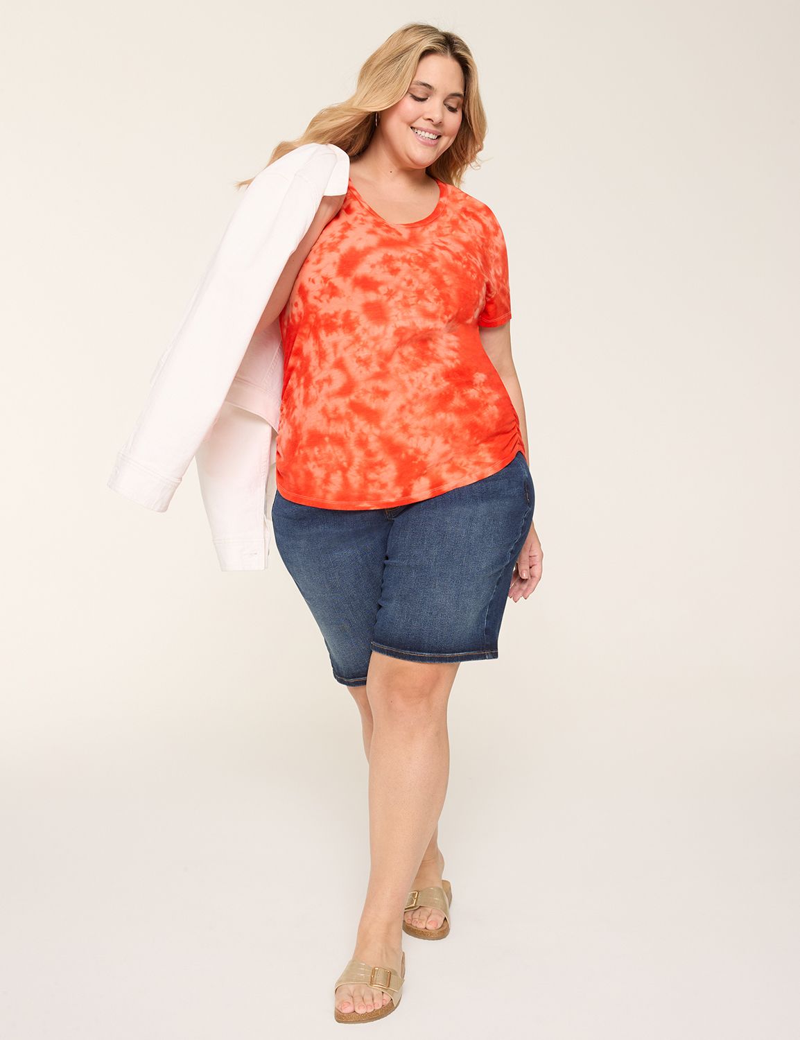 Casual Short Sleeve V-Neck Side Ruc Product Image 3