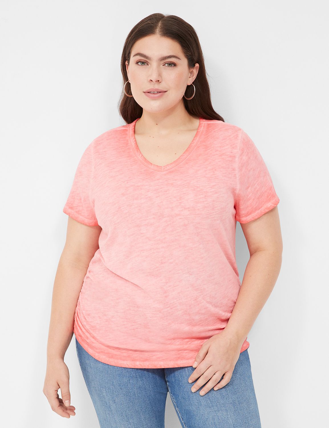 Short-Sleeve V-Neck Side-Ruched Tee