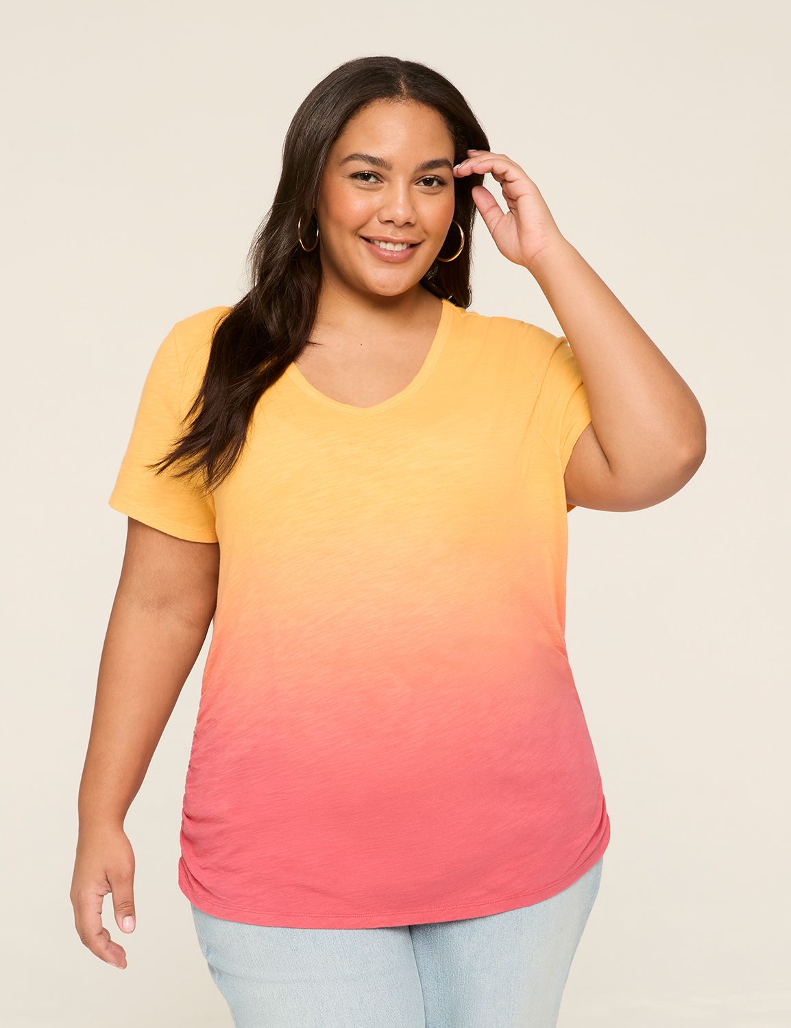 Casual Short Sleeve V-Neck Side Ruc Product Image 1