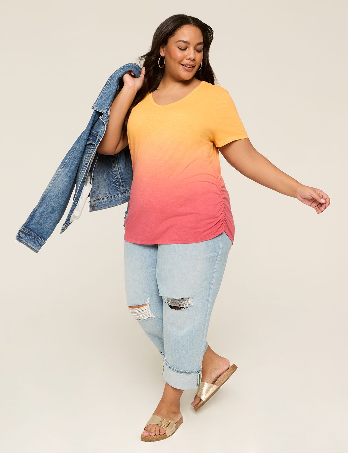 Casual Short Sleeve V-Neck Side Ruc Product Image 3