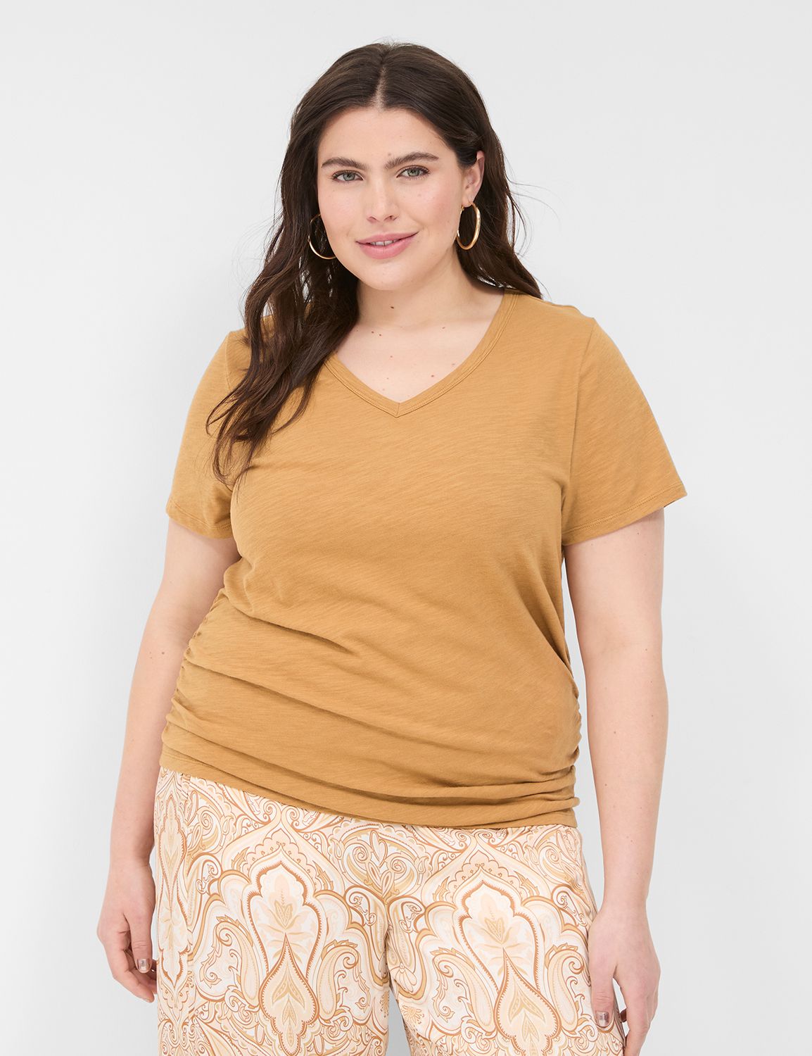 Soft Stretch V-Neck Padded Ruched Tee