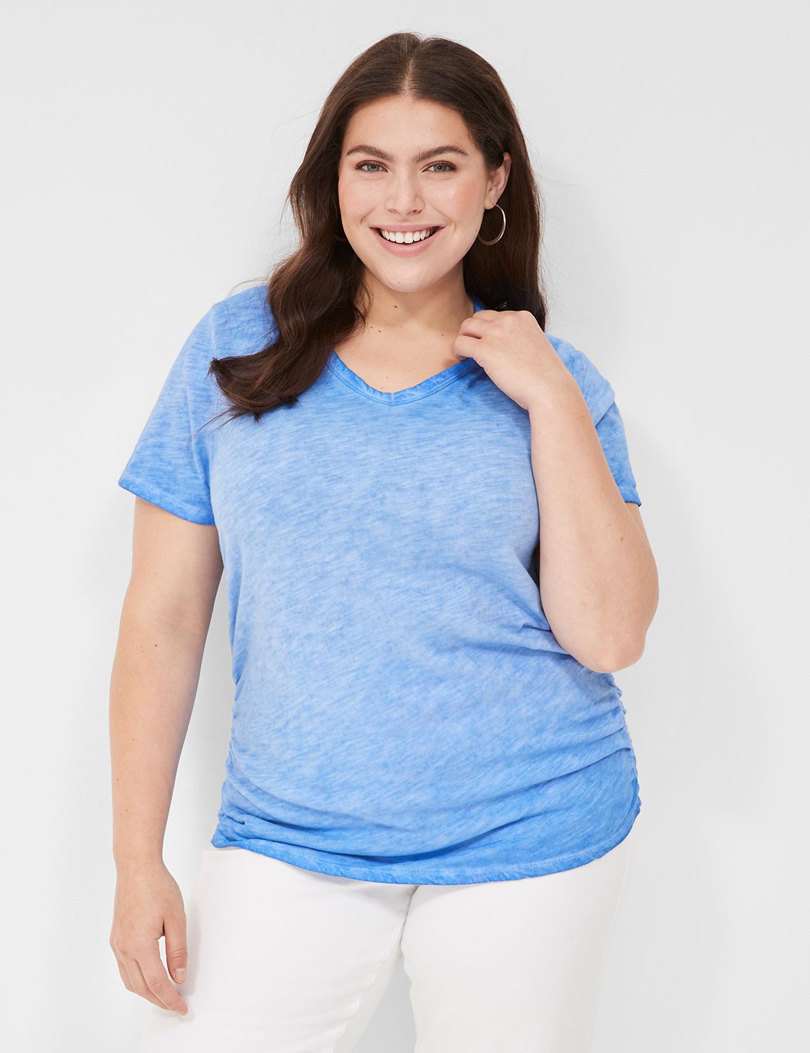 SHOWMALL Short Sleeve Plus Size T-shirt with Side Slit, V-Neck Summer Top -  Purple Grey / 1X